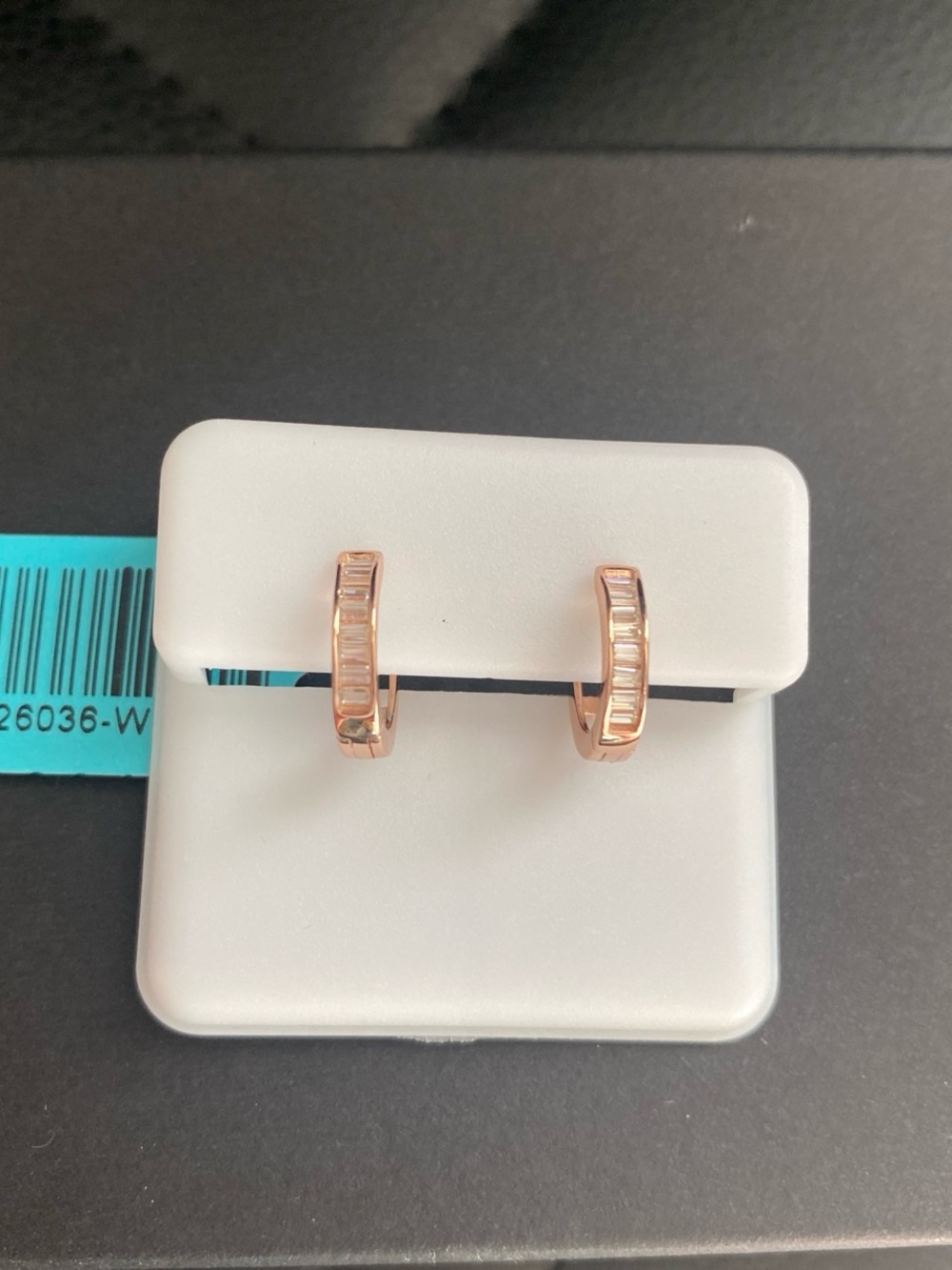 Rose Gold Baguette Cut Moissanite Huggie Earrings